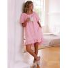 image:imageFlygo Womens Gingham Nightgown Cotton Ruffle Short Sleeve Button Down Sleep House Dress Summer Plaid Loungewear with PocketsPink
