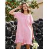 image:imageFlygo Womens Gingham Nightgown Cotton Ruffle Short Sleeve Button Down Sleep House Dress Summer Plaid Loungewear with PocketsPink