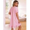 image:imageFlygo Womens Gingham Nightgown Cotton Ruffle Short Sleeve Button Down Sleep House Dress Summer Plaid Loungewear with PocketsPink