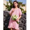 image:imageFlygo Womens Gingham Nightgown Cotton Ruffle Short Sleeve Button Down Sleep House Dress Summer Plaid Loungewear with PocketsPink