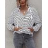 image:imageFlygo Womens Long Sleeve V Neck Hoodies Oversized Striped Pullover SweatshirtBlack
