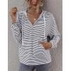 image:imageFlygo Womens Long Sleeve V Neck Hoodies Oversized Striped Pullover SweatshirtBlack
