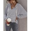 image:imageFlygo Womens Long Sleeve V Neck Hoodies Oversized Striped Pullover SweatshirtBlack