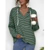image:imageFlygo Womens Long Sleeve V Neck Hoodies Oversized Striped Pullover SweatshirtGreen