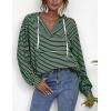 image:imageFlygo Womens Long Sleeve V Neck Hoodies Oversized Striped Pullover SweatshirtGreen