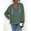 image:imageFlygo Womens Long Sleeve V Neck Hoodies Oversized Striped Pullover SweatshirtGreen