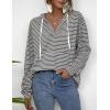 image:imageFlygo Womens Long Sleeve V Neck Hoodies Oversized Striped Pullover SweatshirtGrey