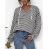 image:imageFlygo Womens Long Sleeve V Neck Hoodies Oversized Striped Pullover SweatshirtGrey