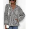 image:imageFlygo Womens Long Sleeve V Neck Hoodies Oversized Striped Pullover SweatshirtGrey