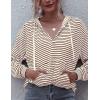 image:imageFlygo Womens Long Sleeve V Neck Hoodies Oversized Striped Pullover SweatshirtRed