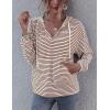 image:imageFlygo Womens Long Sleeve V Neck Hoodies Oversized Striped Pullover SweatshirtRed