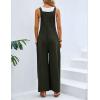 image:imageFlygo Womens Overalls Loose Fit Cotton Linen Bib Overall Wide Leg Jumpsuit Rompers with PocketsDark Green
