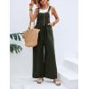 image:imageFlygo Womens Overalls Loose Fit Cotton Linen Bib Overall Wide Leg Jumpsuit Rompers with PocketsDark Green