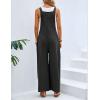 image:imageFlygo Womens Overalls Loose Fit Cotton Linen Bib Overall Wide Leg Jumpsuit Rompers with PocketsDark Grey
