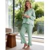 image:imageFlygo Womens Plaid Pajamas Sets 2 Piece Cotton Pj Set Puff Sleeve Ruffle Babydoll Shirt Gingham Pants Lounge SetsBean Green
