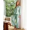image:imageFlygo Womens Plaid Pajamas Sets 2 Piece Cotton Pj Set Puff Sleeve Ruffle Babydoll Shirt Gingham Pants Lounge SetsBean Green