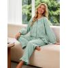 image:imageFlygo Womens Plaid Pajamas Sets 2 Piece Cotton Pj Set Puff Sleeve Ruffle Babydoll Shirt Gingham Pants Lounge SetsBean Green