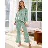 image:imageFlygo Womens Plaid Pajamas Sets 2 Piece Cotton Pj Set Puff Sleeve Ruffle Babydoll Shirt Gingham Pants Lounge SetsBean Green