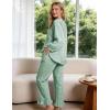 image:imageFlygo Womens Plaid Pajamas Sets 2 Piece Cotton Pj Set Puff Sleeve Ruffle Babydoll Shirt Gingham Pants Lounge SetsBean Green