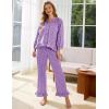 image:imageFlygo Womens Plaid Pajamas Sets 2 Piece Cotton Pj Set Puff Sleeve Ruffle Babydoll Shirt Gingham Pants Lounge SetsPurple