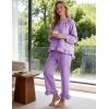 image:imageFlygo Womens Plaid Pajamas Sets 2 Piece Cotton Pj Set Puff Sleeve Ruffle Babydoll Shirt Gingham Pants Lounge SetsPurple