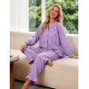 image:imageFlygo Womens Plaid Pajamas Sets 2 Piece Cotton Pj Set Puff Sleeve Ruffle Babydoll Shirt Gingham Pants Lounge SetsPurple
