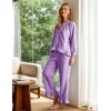 image:imageFlygo Womens Plaid Pajamas Sets 2 Piece Cotton Pj Set Puff Sleeve Ruffle Babydoll Shirt Gingham Pants Lounge SetsPurple