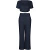 image:imageFlygo Womens Velvet 2 Pieces Outfits Short Sleeves Crop Top amp Long Pants JumpsuitsNavy
