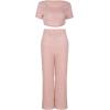 image:imageFlygo Womens Velvet 2 Pieces Outfits Short Sleeves Crop Top amp Long Pants JumpsuitsPink