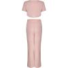 image:imageFlygo Womens Velvet 2 Pieces Outfits Short Sleeves Crop Top amp Long Pants JumpsuitsPink