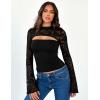 image:imageLace Long Sleeve Sexy Tops for Women Going Out Crop Top Bell Sleeve Y2K Cutout Slim Date Party Night Out ShirtsBlack