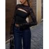 image:imageLace Long Sleeve Sexy Tops for Women Going Out Crop Top Bell Sleeve Y2K Cutout Slim Date Party Night Out ShirtsBlack