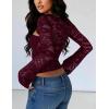 image:imageLace Long Sleeve Sexy Tops for Women Going Out Crop Top Bell Sleeve Y2K Cutout Slim Date Party Night Out ShirtsBurgundy