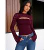 image:imageLace Long Sleeve Sexy Tops for Women Going Out Crop Top Bell Sleeve Y2K Cutout Slim Date Party Night Out ShirtsBurgundy