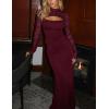 image:imageLace Long Sleeve Sexy Tops for Women Going Out Crop Top Bell Sleeve Y2K Cutout Slim Date Party Night Out ShirtsBurgundy