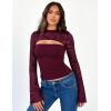 image:imageLace Long Sleeve Sexy Tops for Women Going Out Crop Top Bell Sleeve Y2K Cutout Slim Date Party Night Out ShirtsBurgundy