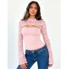 image:imageLace Long Sleeve Sexy Tops for Women Going Out Crop Top Bell Sleeve Y2K Cutout Slim Date Party Night Out ShirtsPink