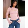 image:imageLace Long Sleeve Sexy Tops for Women Going Out Crop Top Bell Sleeve Y2K Cutout Slim Date Party Night Out ShirtsPink