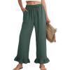 image:imageFlygo Women Wide Leg Palazzo Pants Summer Ruffled High Elastic Waisted Flowy Pants Casual Pleated Beach Trousers with PocketsGreen