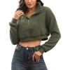 image:imageFlygo Womens 12 Zip Sherpa Pullover Fuzzy Fleece Cropped SweatshirtArmygreen
