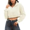 image:imageFlygo Womens 12 Zip Sherpa Pullover Fuzzy Fleece Cropped SweatshirtBeige