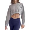 image:imageFlygo Womens Crop Hoodies Long Sleeve V Neck Pullover Sweatshirts Lounge Athletic Cropped Tops GreyS