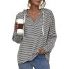 image:imageFlygo Womens Long Sleeve V Neck Hoodies Oversized Striped Pullover SweatshirtGrey