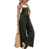 image:imageFlygo Womens Overalls Loose Fit Cotton Linen Bib Overall Wide Leg Jumpsuit Rompers with PocketsDark Green