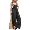 image:imageFlygo Womens Overalls Loose Fit Cotton Linen Bib Overall Wide Leg Jumpsuit Rompers with PocketsDark Grey