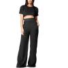 image:imageFlygo Womens Velvet 2 Pieces Outfits Short Sleeves Crop Top amp Long Pants JumpsuitsBlack