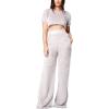 image:imageFlygo Womens Velvet 2 Pieces Outfits Short Sleeves Crop Top amp Long Pants JumpsuitsGrey