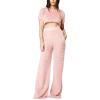 image:imageFlygo Womens Velvet 2 Pieces Outfits Short Sleeves Crop Top amp Long Pants JumpsuitsPink
