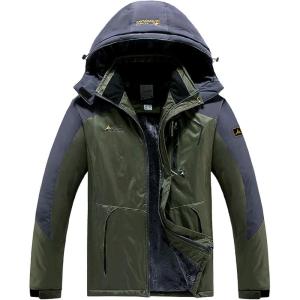 image:imageFlygo Mens Fleece Lined Hooded Windproof Waterproof Jacket Snow Rain OutwearArmy Green