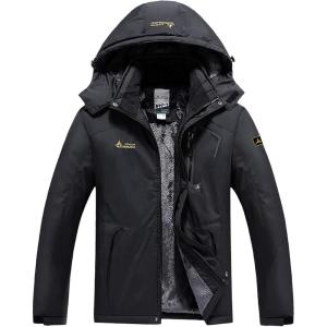 image:imageFlygo Mens Fleece Lined Hooded Windproof Waterproof Jacket Snow Rain OutwearBlack
